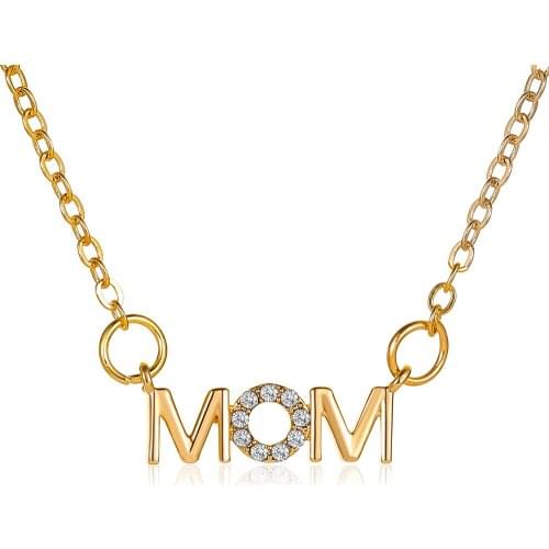 KSRA Vintage Initial Letter Mom Necklace For Women Female Copper Brass Crystal Chain Necklace Jewelry Mothers Day Birthday Gift