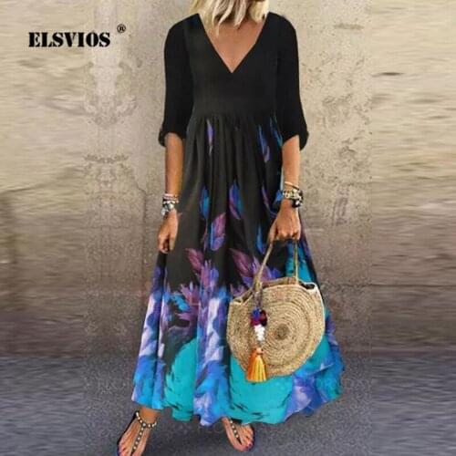 Summer Party Dresses Fashion Floral Polka Dot Printed Dress Spring 2021 New Ladies Elegant V Neck Half sleeve Loose A-line Dress