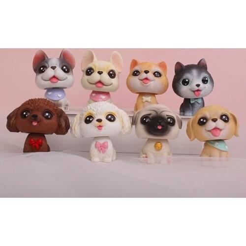 7CM Big Eyes Cute Pet Dog Dolls Golden Retriever French Bulldog Poodle Shaking Head Mini Action Figures Decor Collection Toys