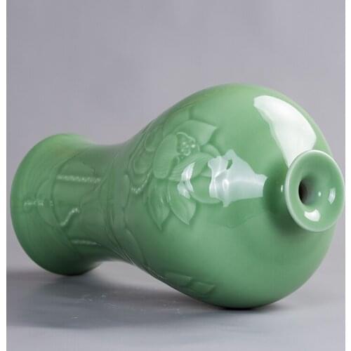 Jingdezhen Jade Jadeware Vase Vase, Flower Room Model Room lotus carving Decoration New Chinese Ceramics Ancient vase green