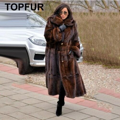 TOPFUR New Luxurious Real Mink Fur Coat Women Natural Real Fur Outwear With Belt Genuine Mink Fur Jacket Plus Size Solid