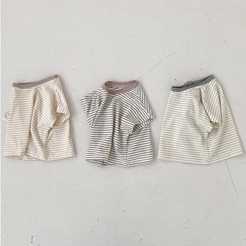 2021 Summer New Baby Cotton T Shirt For Boys Short Sleeve Tops Girls Striped T Shirts Children Casual Tee