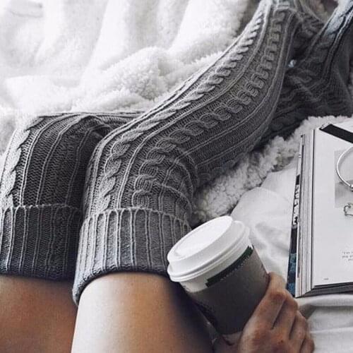 New Women Girl Spring Over The Knee Long Braided Knit Stockings Winter Warm Fashion Soft Thigh High Stockings