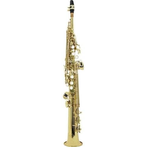 New Arrival straight soprano saxophone B Flat Brass Lacquer gold Surface Professional musical instrument With Case Free Shipping