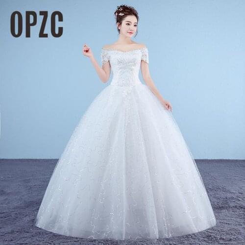 New Boat Neck Embroidered Wedding Dress 2020 Organza And Tulle Lace Up Ball White Princess Cheap Bridal Gowns Vestido De Noiva