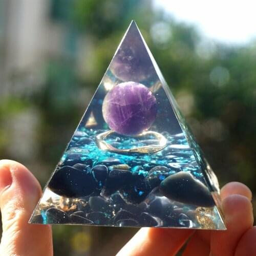 Handmade Orgonite Pyramid 60mm Amethyst Crystal Sphere With Obsidian HEALING Cristal Reiki Orgone Pyramid Chakra EMF Protection