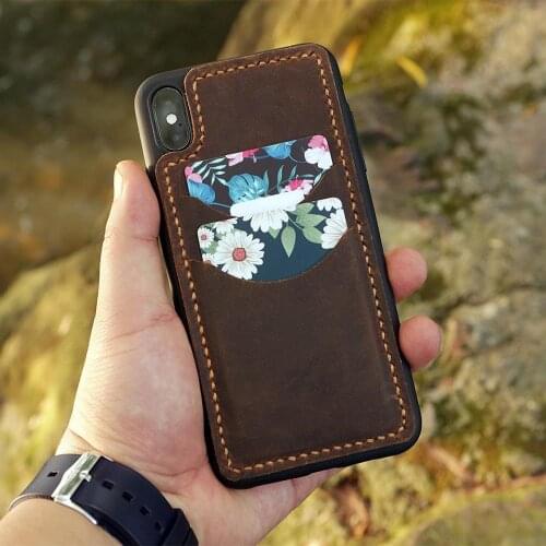 Personalized leather iPhone 11 Pro card case holder , full grain leather iPhone 11 Pro card wallet