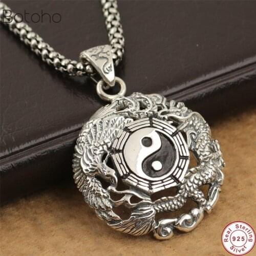 Handmade S925 Silver colour Dragon Pendant vintage thai silver colour dragon feng shui taichi symbol pendant pure silver pendant