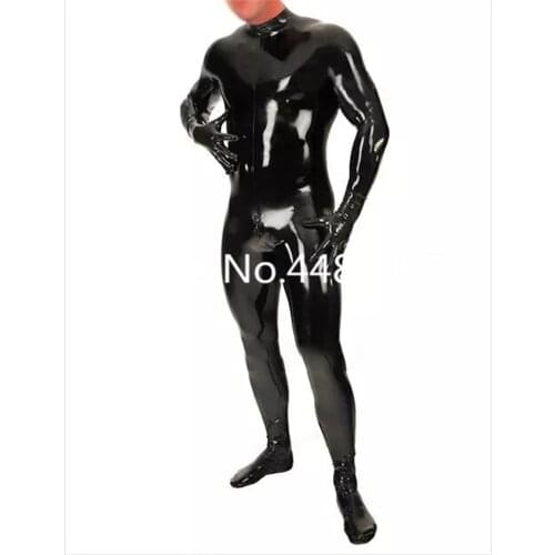 Handmade rubber catsuit latex leotard sexy garment for male skintight latex bodysuits attacehd socks and gloves
