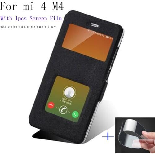 Luxury Phone Case For xiaomi mi 4 M4 case shell cover open window PU leather case For xiaomi mi4 M 4 flip case back cover shell