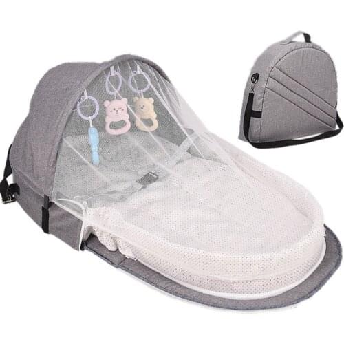 3Pcs Portable Bed Foldable Baby Bed Travel Sun Protection Mosquito Net Breathable Soft Infant Folding Sleeping Basket With Toys