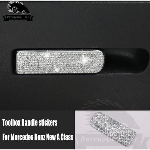 Car Styling Diamond Interior Toolbox Handle stickers Decoration Trims frame Cover For Mercedes Benz A Class W177 A180 A200 2019