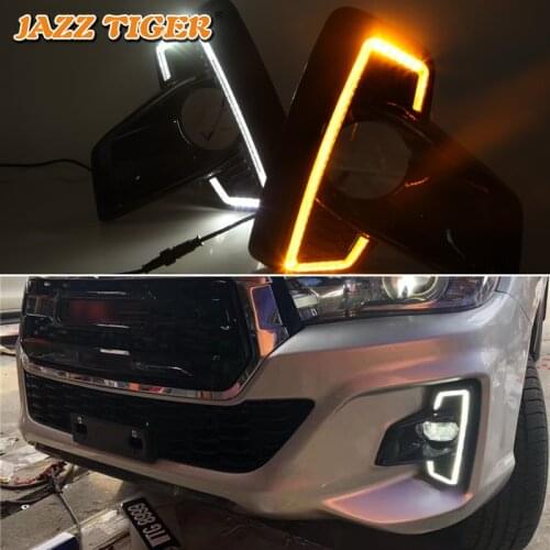 LED Daytime running lights For Toyota Hilux Revo Rocco 2018 2019 2020 Drl with turn signals for cars auto fog lights headlights