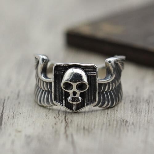 Taiyin personality Punk Skull Ring opening of male and female eagle Retro Old Ring Sterling Silver Jewelry 925