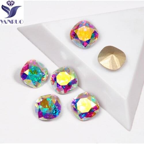 YANRUO 4470 High Quality Nails Rhinestone AB Color Cushion Cut Shape Pointback Crystal Glass Rhinestones For 3D Nail Art Gems