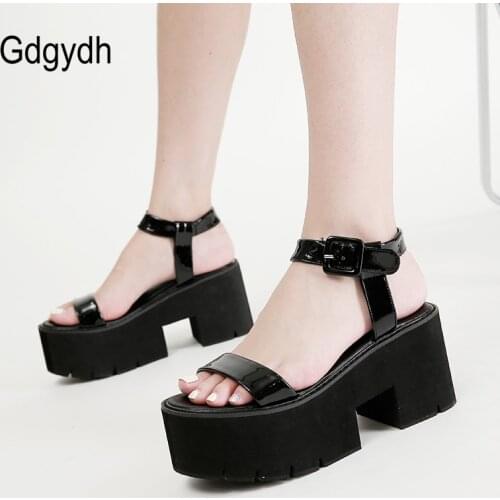 BYQDY Open Toe Sandals Heels Women Platform Thick Sole Black White College School Shoes For Girls Korean Style Top Quality