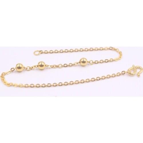 999 Real 24K Yellow Gold Bracelet Womans Three Polish Bead Chain 6.5''L Gift