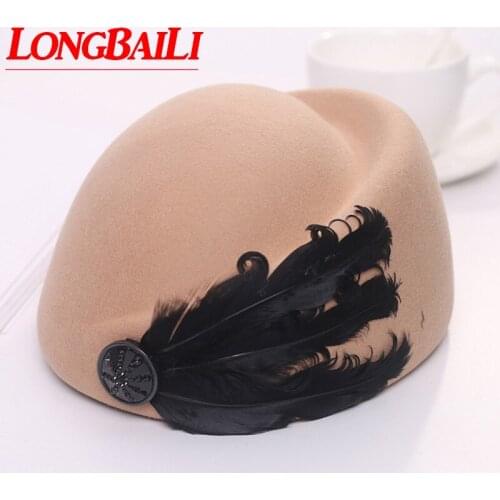 LongBaiLi Women Feather Wool Felt Beret Hats Elegant Chapeu Feminino Free Shipping SWDW084