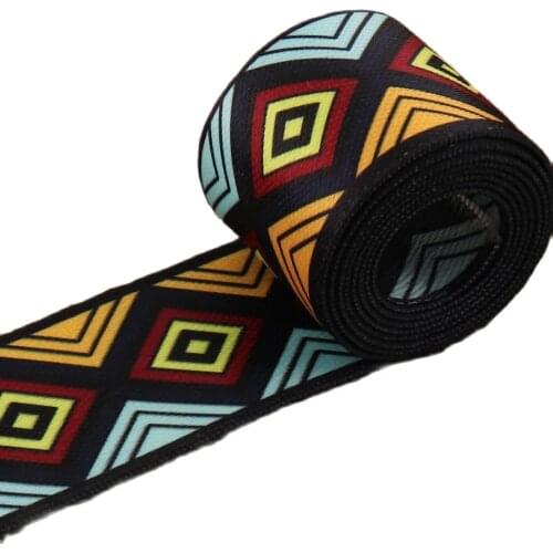 1.5" Soft Smooth Ethnic Webbing Yellow Webbing Purse Strap Woven Belt Geometric Pattern Purse Bag Belt Straw Trim webbing-38mm