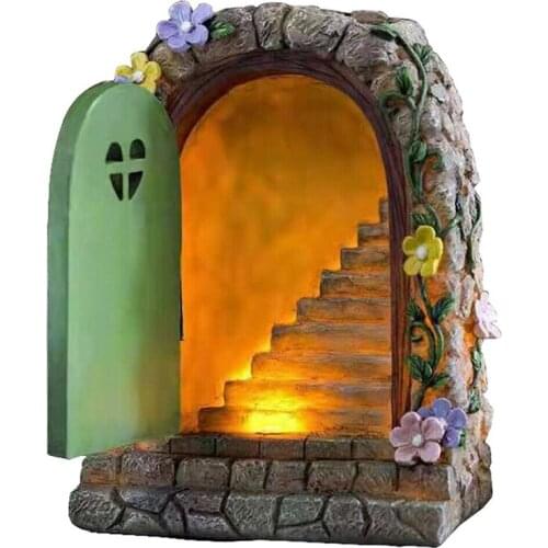 1Pcs Fairy Door Solar Stone Door Miniature Outdoor Ornament Figurine For Garden Courtyard Lawn Decoration