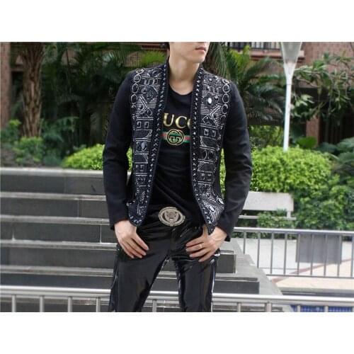 100%real luxury mens black beading sewing jacket club/stage performance/studio/Asia size/this is only jacket