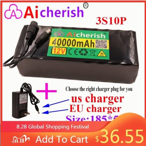 18650 Battery 12V40A 3S10P High Power Lithium Ion 12.6V 2A Charger for Inverter Xenon Lamp Solar Street Lamp Electric Bicycle CE