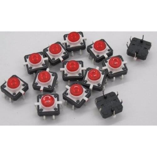 20PCS/lot red 12x12mm Illuminated Tact Switch Button switch LED 4 pin reset 12*12mm