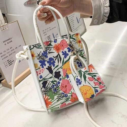 2021 Fashion Flower Print Crossbody Bags Women Travel Tote Bags Summer PU Leather Designer Handbags Women Bags Sac A Main Femme
