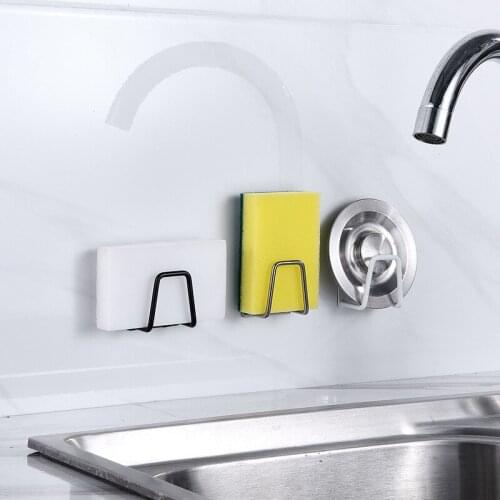3Pcs/Lot Kitchen Sponges Holder Self Adhesive Sink Sponges Drain Drying Rack 304 Stainless Steel Storage Holder Sink Accessories