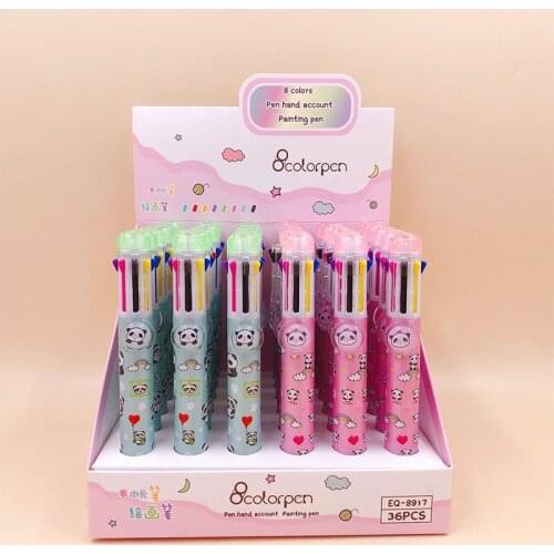 36 pcs/lot Cute Panda 8 Colors Ballpoint Pen Cartoon ball pens School Office writing Supplies Stationery Gift