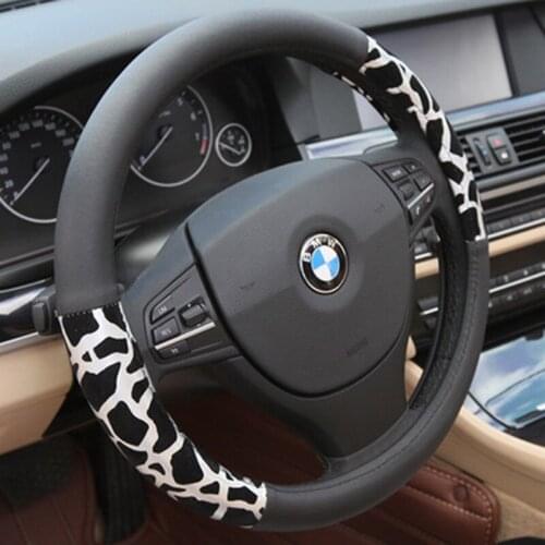 37cm Personalized Leopard Print Car Steering Wheel Cover Plush Silvery Steering Covers Accessories Auto Upholstery Supplies