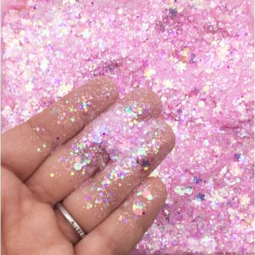 Pink Pixie Dust Iridescent Shift Assorted Shape Glitter,50g/ bag Nail Glitter mix,Fine to Chunky Shaker Mix, Kawaii Glitter