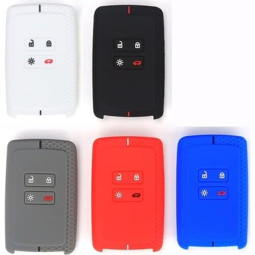 Silicone Rubber Car Key Case Cover Fit for Renault Koleos Kadjar for Renault Espace 4 Button Card Smart Key Shell Set Key Cover