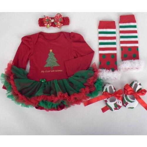 Kids Baby Girls Christmas Clothes Set Fashion Party Chirtmass Infant Girls Clothing Sock+Bodysuit+Headband+Shoes Girl Clothes