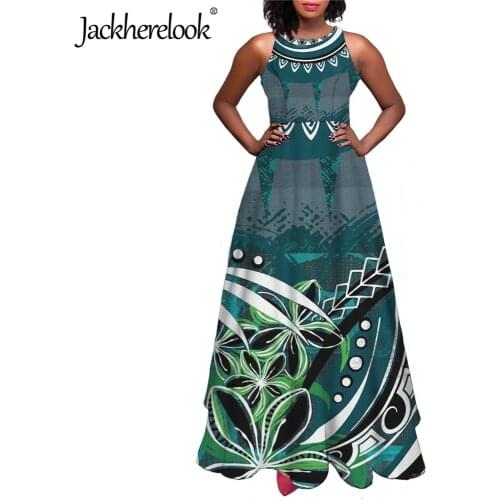 Jackherelook Polynesian Tattoo Hibiscus Brand Design Elegant Party Long Dress for Girls Sleeveless Maxi Dresses Vestidos Mujer