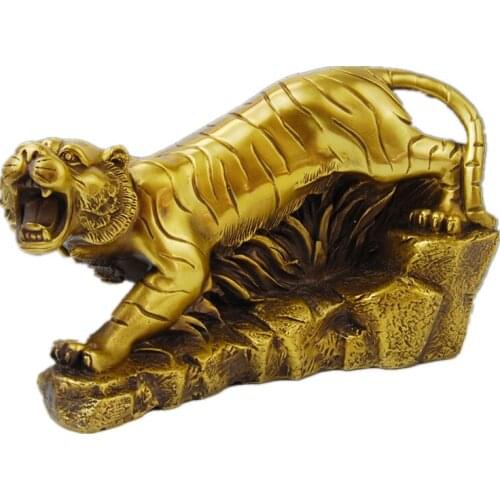 Chinese Style Tiger Art Sculpture Chinese Zodiac Tiger Statue Animals Figurine Brass Art&Craft Home Feng Shui Decoration R2649