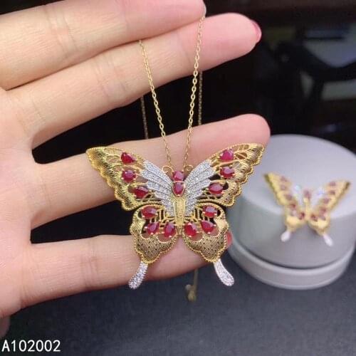 KJJEAXCMY fine jewelry natural ruby 925 sterling silver women Two wear pendant necklace chain support test beautiful