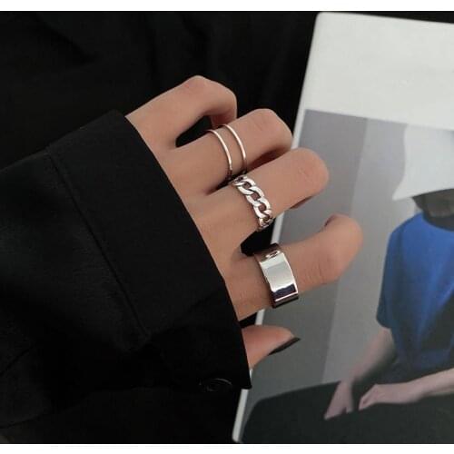 3 Pcs/Set Fashion Simple Chain Rings Set Personality Rings for Women Men Punk Jewelry Accessories