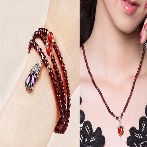 Beautiful Nature Genuine AAA High Quality Red Garnet Handmade Dual-Purpose Ornament PiuXiu lucky Bracelet/Necklac*Free Gift Box