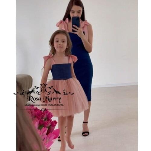 Lovely Pink Mother and Daughter Matching Dresses 2021 A Line Short Plus Size Girls Pageant Formal Family Look Party Gowns