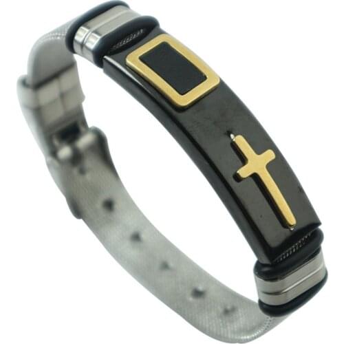Men Fashion Vintage Contracted Bracelet Titanium Steel Cross Bracelet Lord Prayer Bracelet For Christian