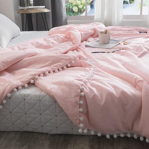 Soft Throw Quilts Fresh Pink Patchwork Puilt Stitching Small Balls Duvet 1pc Soft Bedspread Solid Bed Cover Pastoral Bed linen