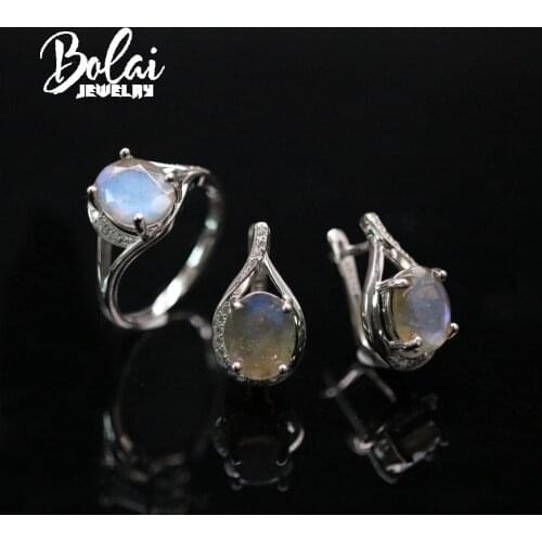 Bolai,925 sterling silver new natural labradorite oval 8*10mm ring and earring set, simple daily design of womens fine jewelry