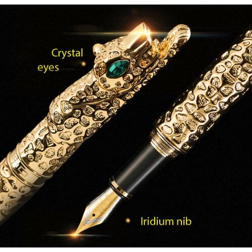 New Jinhao Full Metal Golden Fountain Pen Leopard Cheetah Luxurious Exquisite Advanced Writing Gift Pen for Business Office