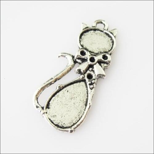 New 20Pcs Tibetan Silver Color Bow Animal Cat Charms Pendants 13x30mm