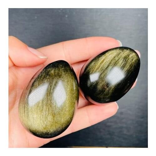 New ！！Best Quality Natural Gold Obsidian Egg Reiki Gem Healing Decoration