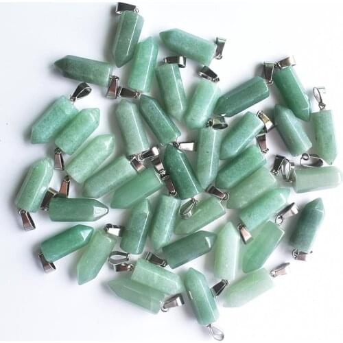 Wholesale 50pcs/lot 2020 fashion good quality natural stone green aventurine hexagonal pillar charms pendants for jewelry making