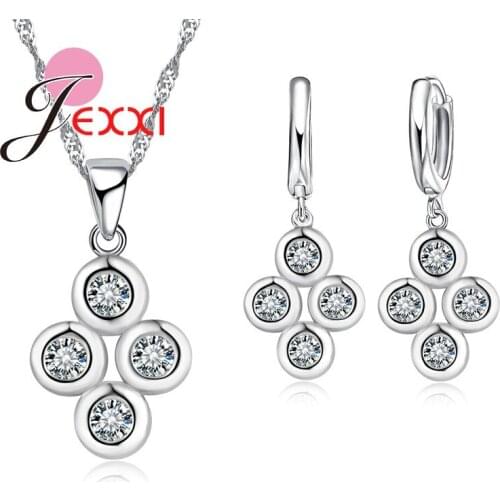 New Design Clear Cubic Zirconia Stone Four Circel Round Ball Pendant Necklace Earrings for Women Bijoux Jewelry Sets