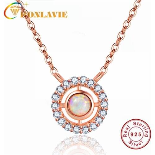 BONLAVIE Opal Cubic Zirconia Rose Gold 925 Silver Necklaces for Women Wedding and Engagement Gift