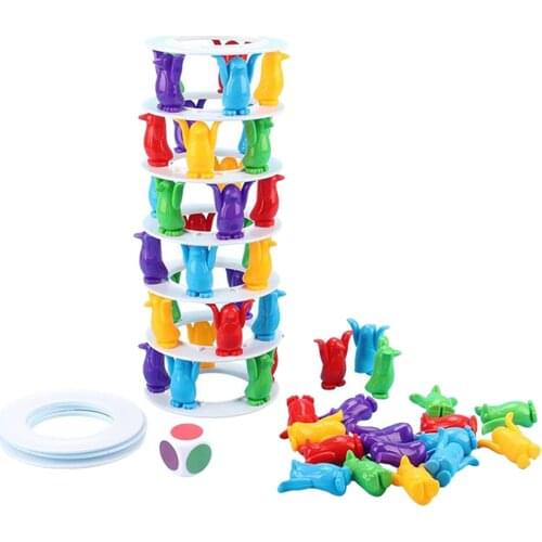 Penguin Tower Game Stacking Game Fine Motor Skill Building Blocks with Dice